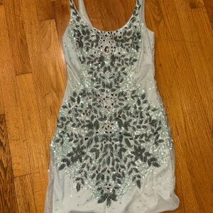 Adrianna Papell Silver and Black Sequin Mini Dress